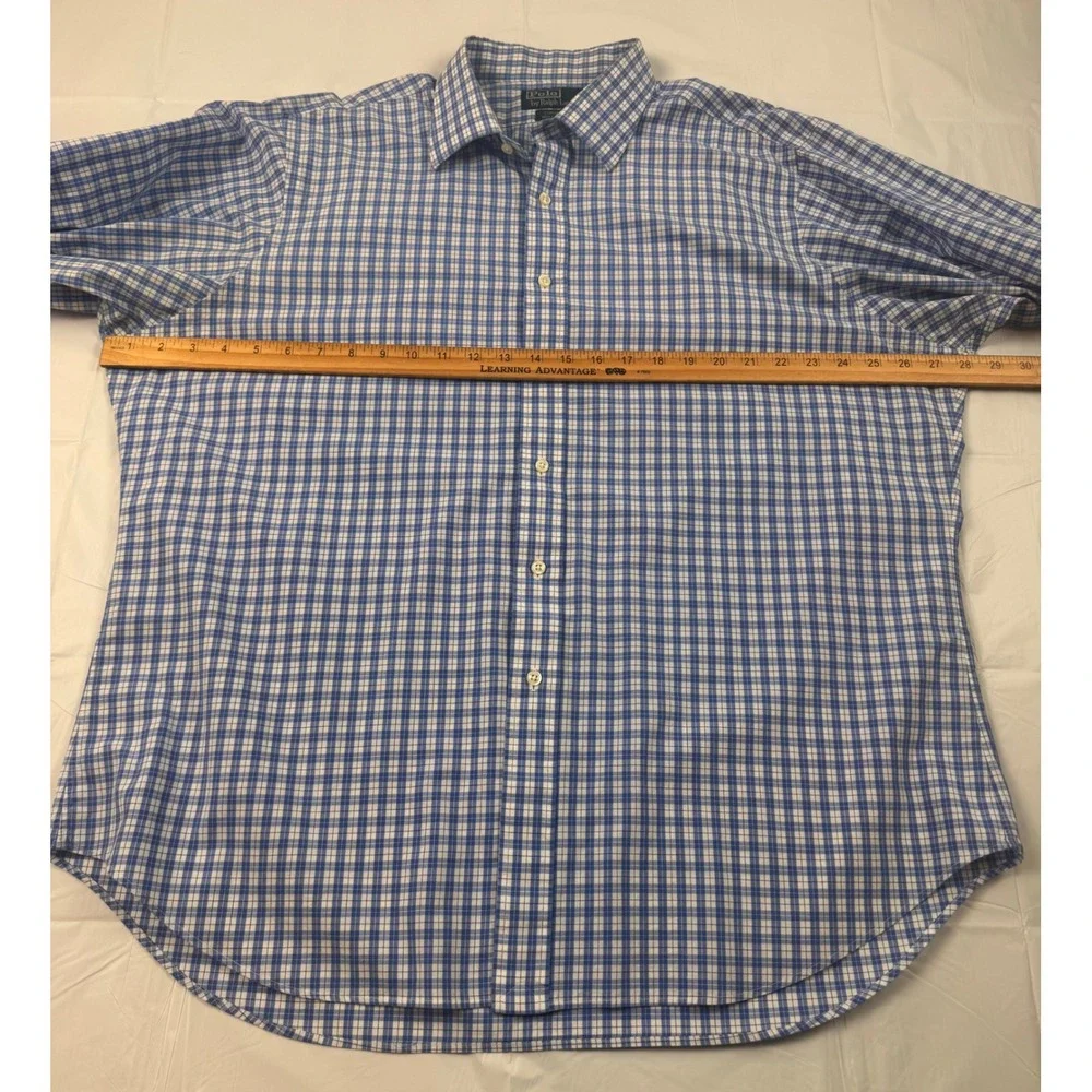 Polo Ralph Lauren Mens 17.5‎ 34/35 Blue White Check Cotton Button Down Shirt